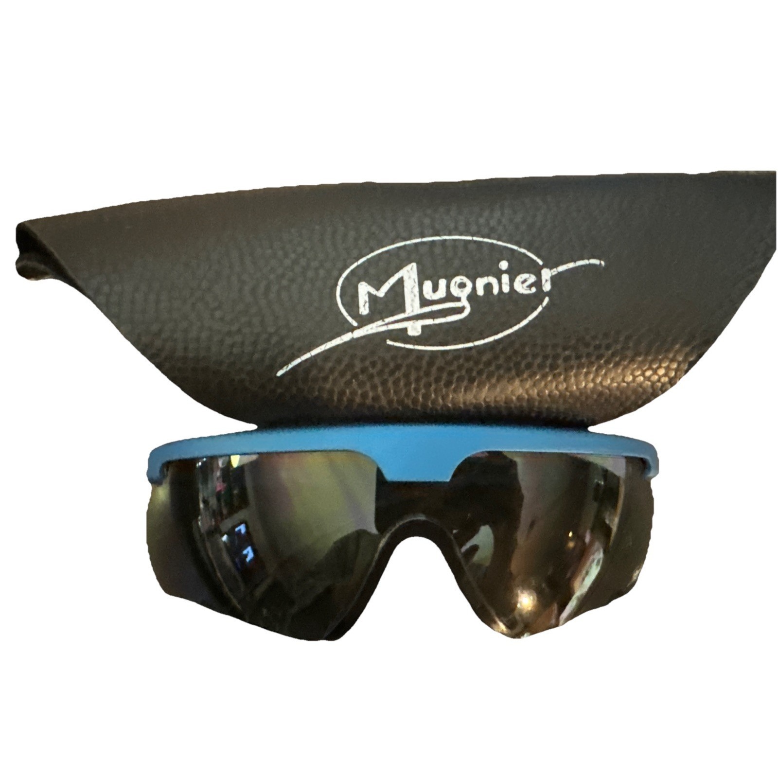 Mugnier Sports Athletic Shield Wrap Sunglasses Black Carbon Fiber France Blue
